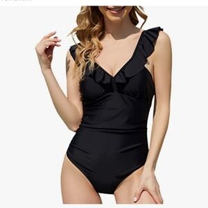 Black Ruffled One-Piece Swimsuit New XL